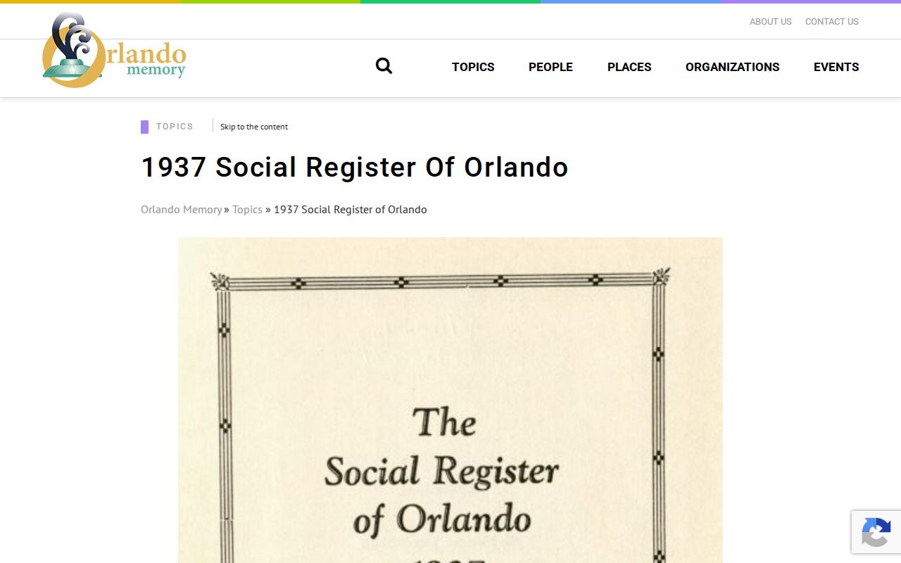 Orlando Memory page for the digitized 1937 Social Register of Orlando