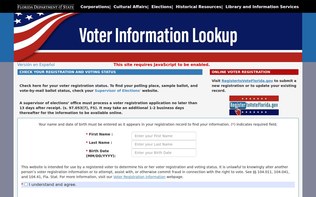 Florida voter status lookup used by Orange County registered voters