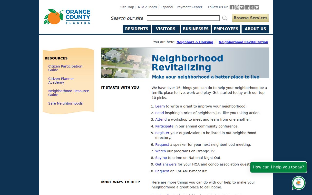 Orange County neighborhood services and revitalization information