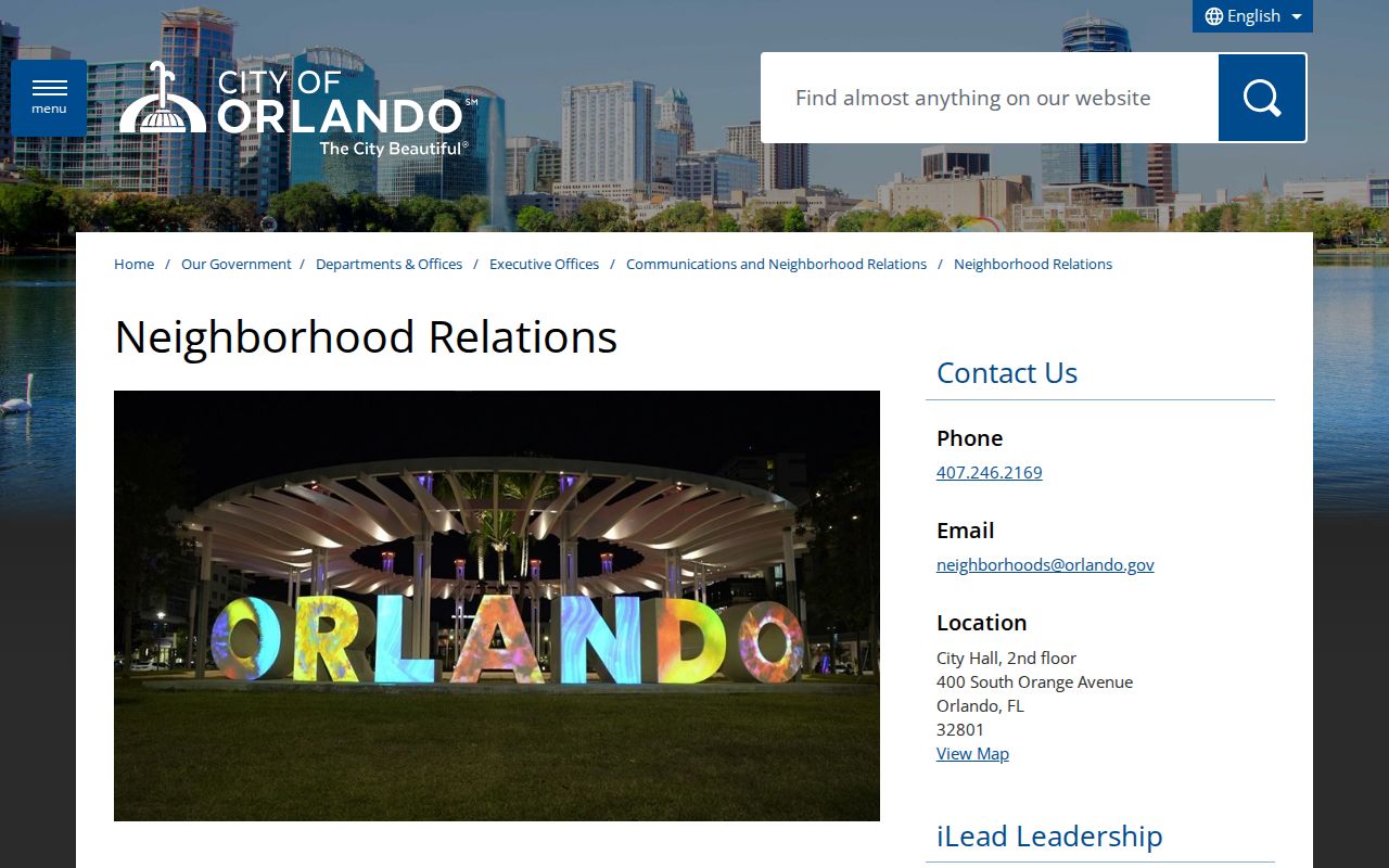 City of Orlando Neighborhood Relations page for local neighbors