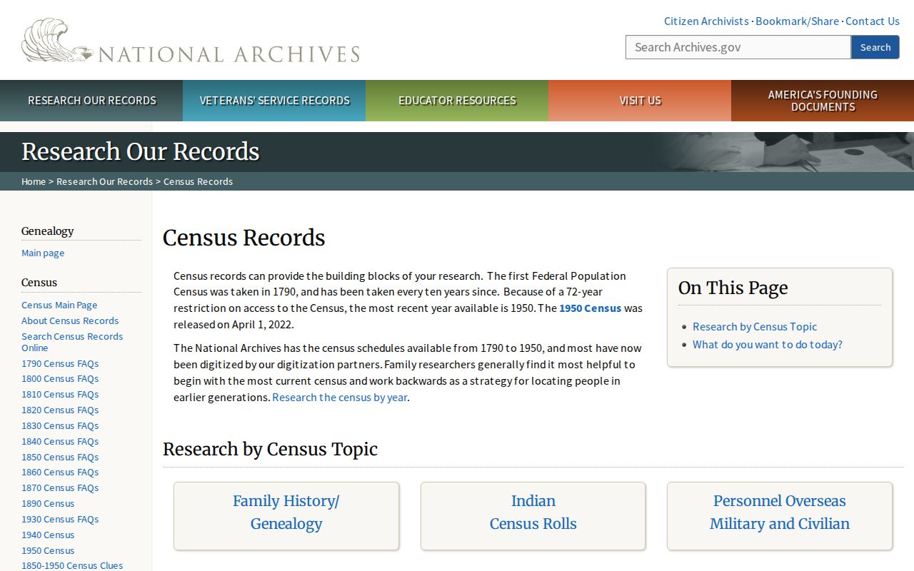 National Archives census research page for Orange County previous residents