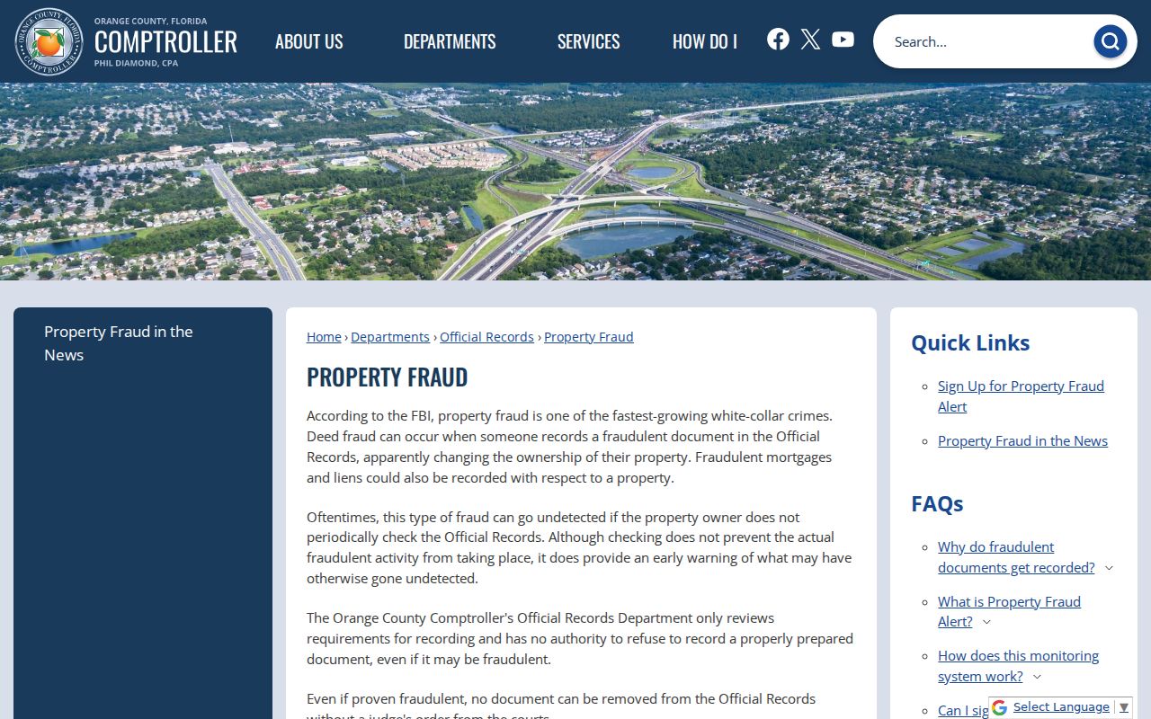 Orange County Comptroller property fraud information for deed research