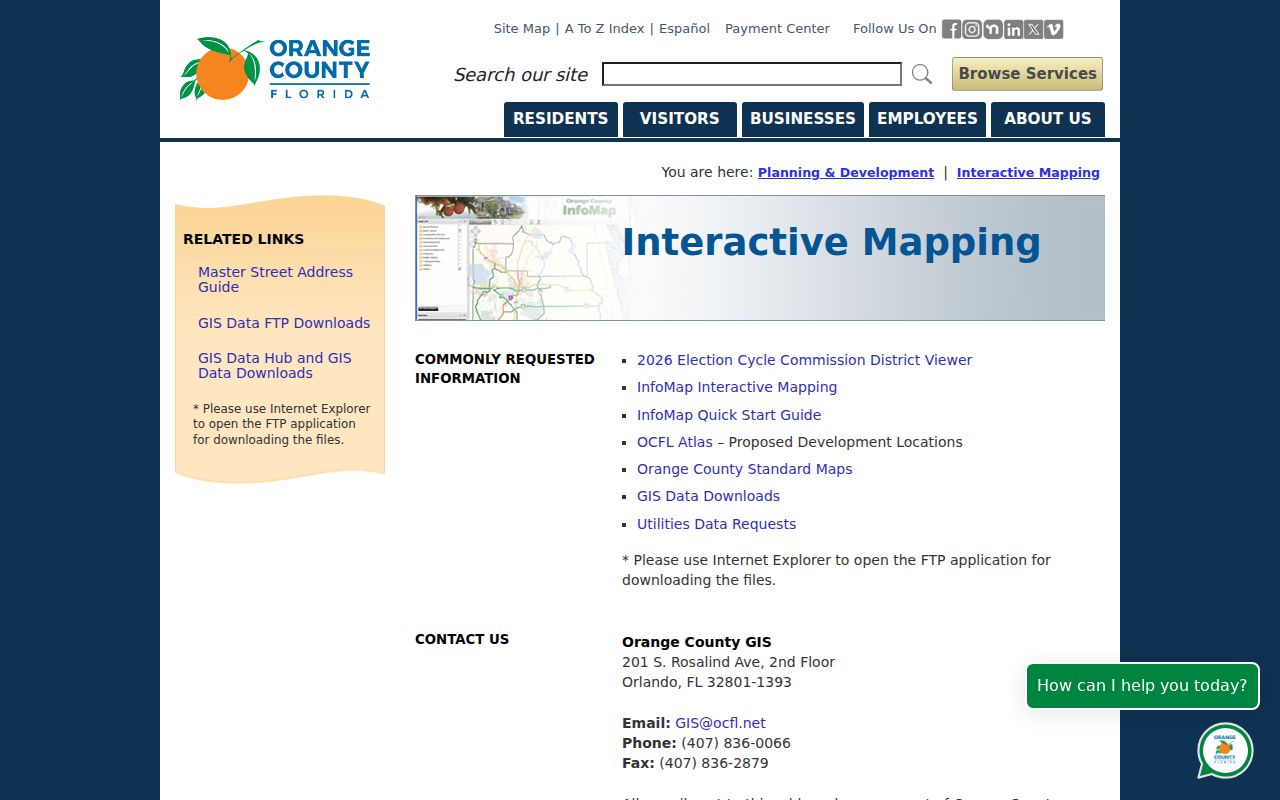 Orange County interactive mapping gateway for street and parcel research